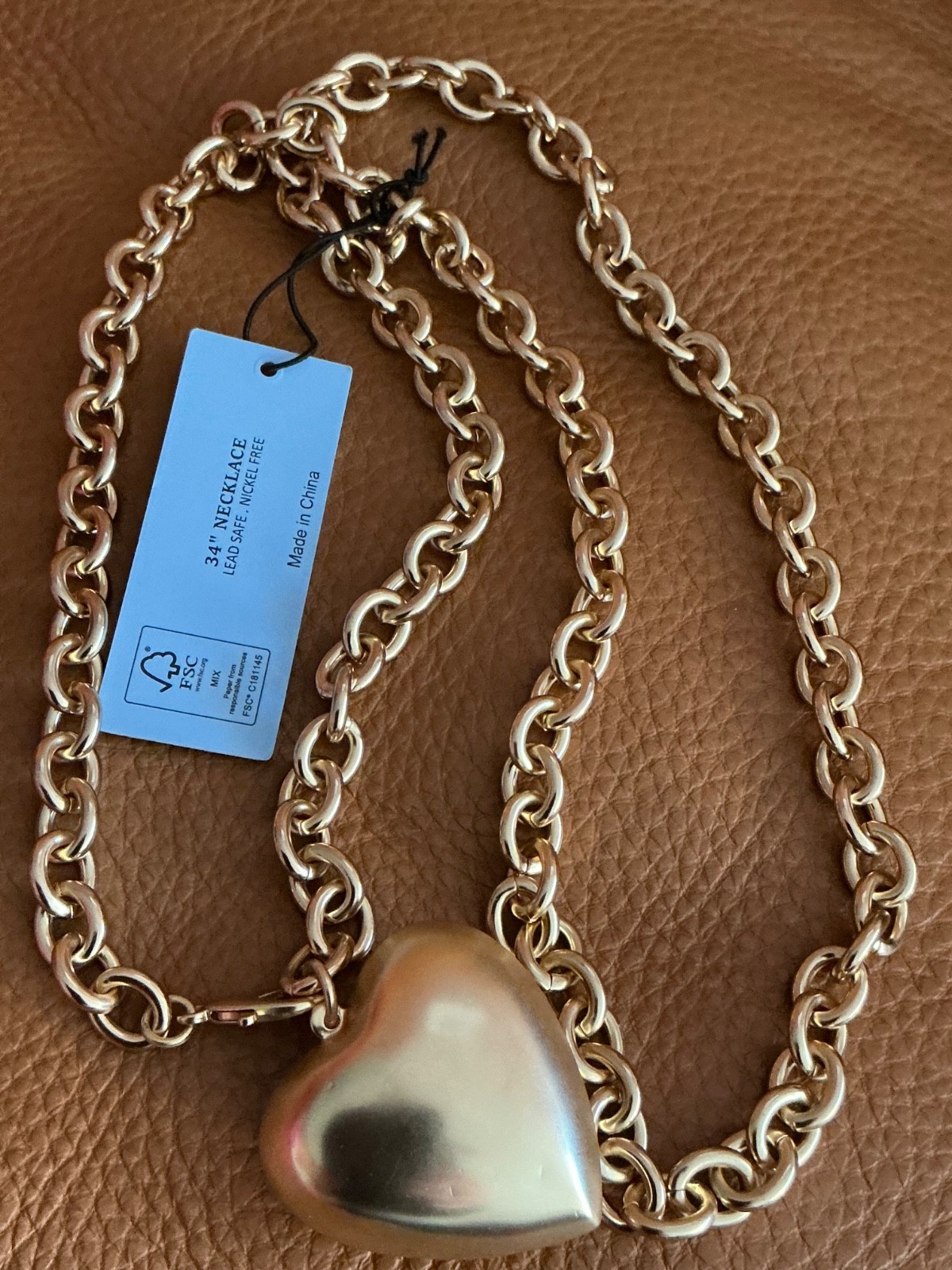 Piper. K gold tone heart pendant long necklace 34” NWT lead safe nickel free