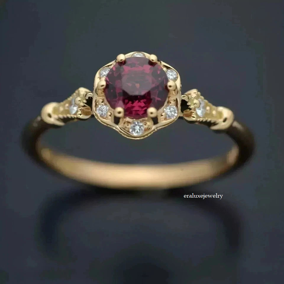 2Ct Art Deco Style Round Lab Created Ruby & Diamond Engagement Ring 14K Gold FN