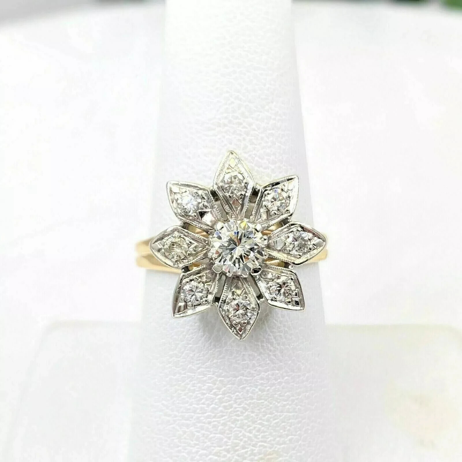 2Ct Art Deco Flower Round Cut Lab Created Diamond 14K Gold FN Anniversary Ring
