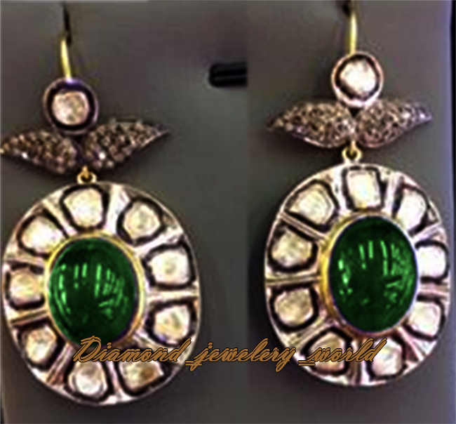 Gorgeous 2.40ctw Rose Antique Cut Diamond Emerald Silver Vintage Earring Jewelry