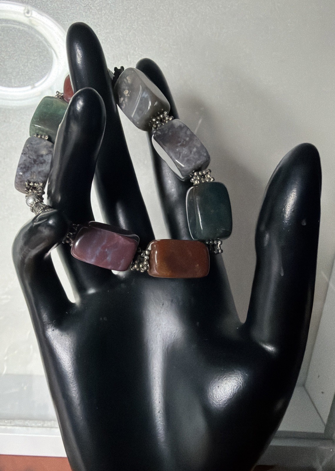 Multi Gemstone Bloodstone Quartz and Agate 7.5 Inch Bracelet