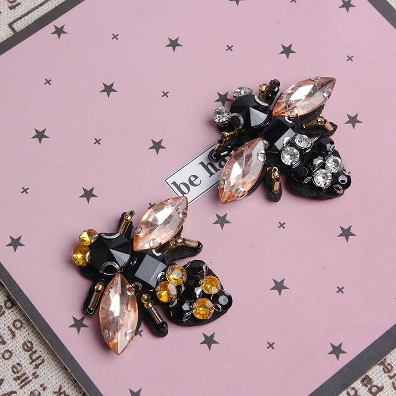 4Pcs Bees Sequins Rhinestones Bead Brooch Patches Applique Vintage Embroidered F