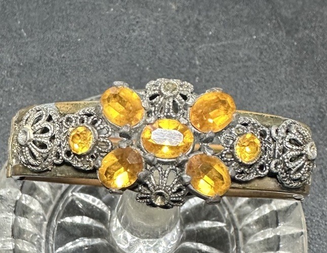 Vintage 1930’s Possibly Czech Green Glass Hinged Bracelet See Pictures For