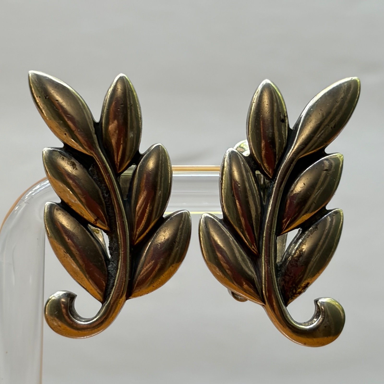 Vintage Mid-Century Danecraft Leaves Fronds Sterling Silver Earrings Signed