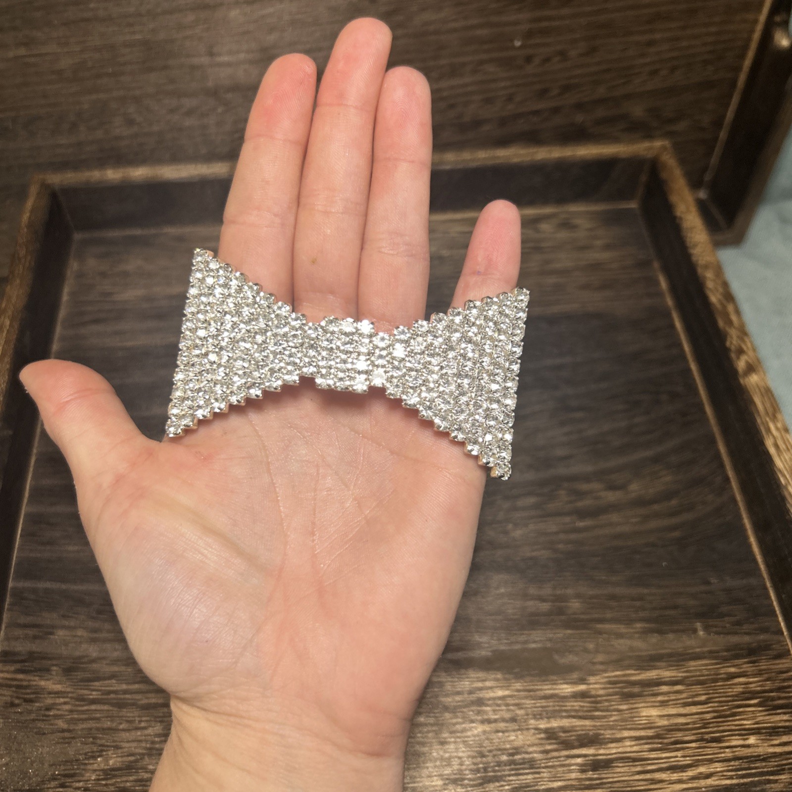 Necklace Choker Bow Tie Rhinestone Silver Tone After 5 Statement Y2K 2000s
