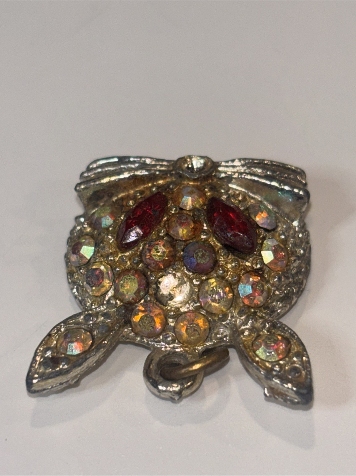 Vintage Rabbit Bunny Face Pendant AB Rhinestones Gold Tone Missing Stone