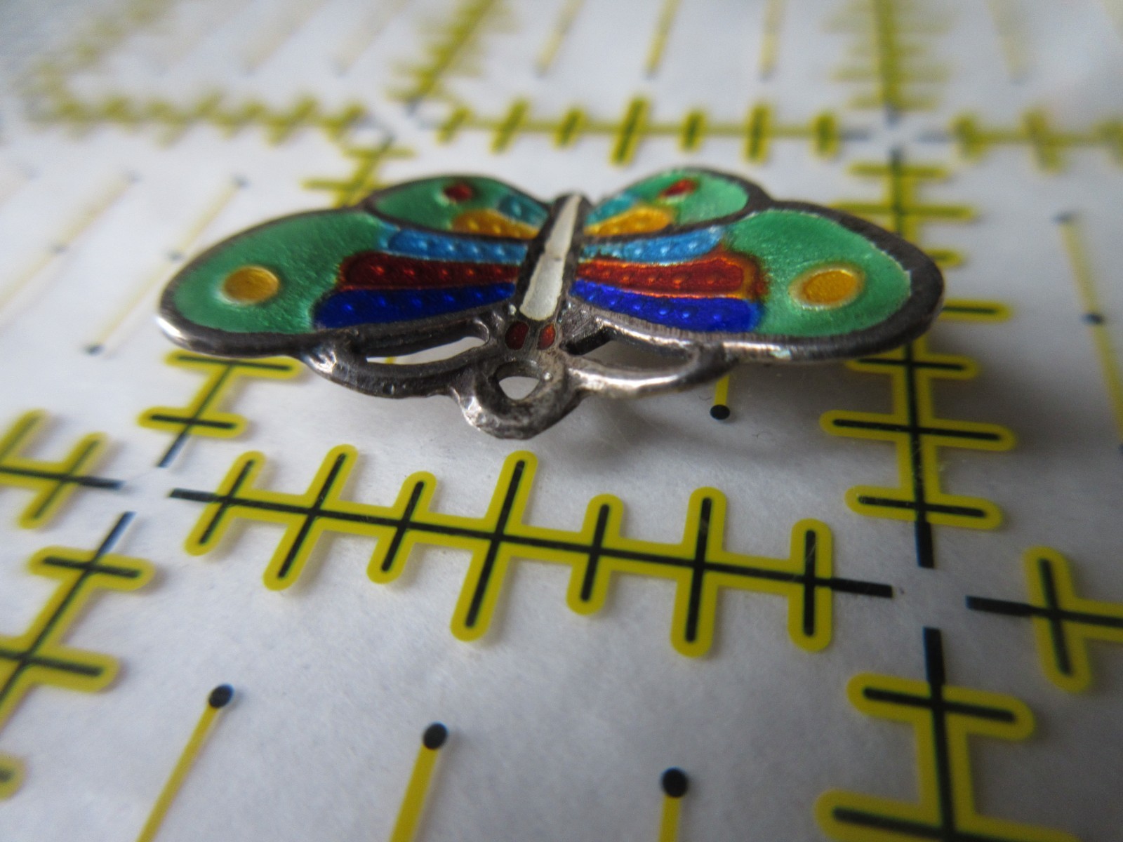 Vintage signed STERLING Colorful Guilloche Enamel BUTTERFLY Pendant or Charm