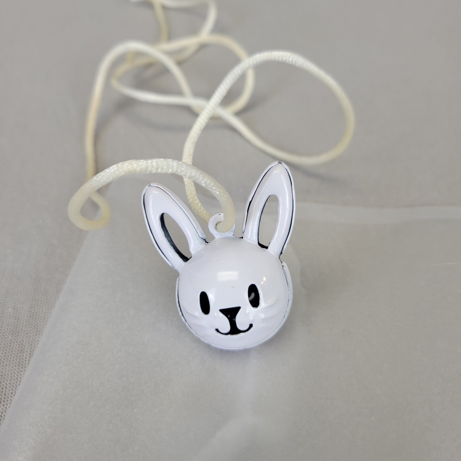 Bunny Rabbit EASTER RATTLE/BELL NECKLACE on Cord Vintage