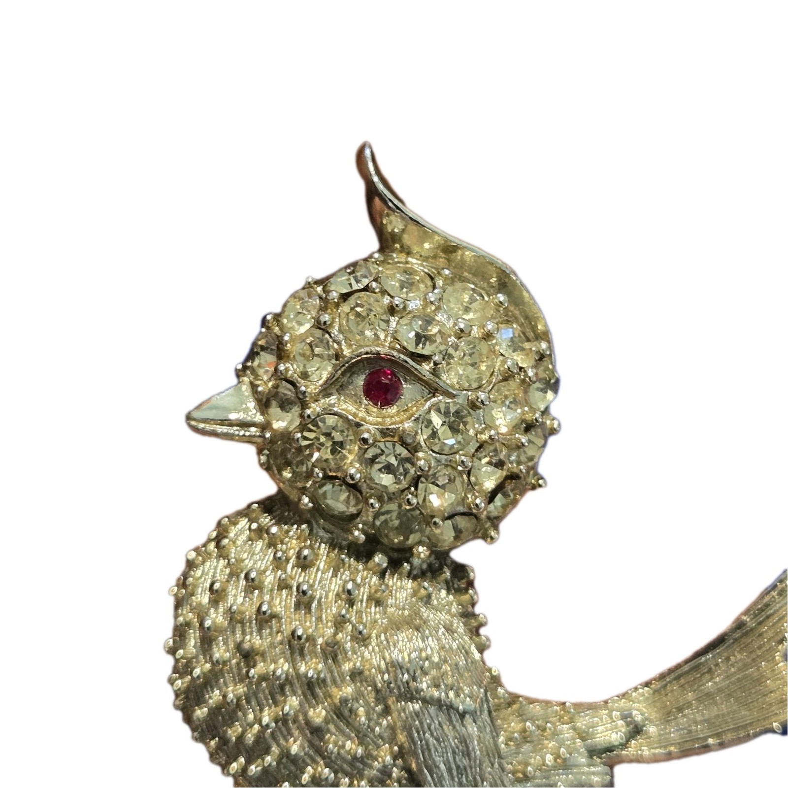 Vintage Sliver Tone Rhinestone Owl Brooch Pin Pre-owned