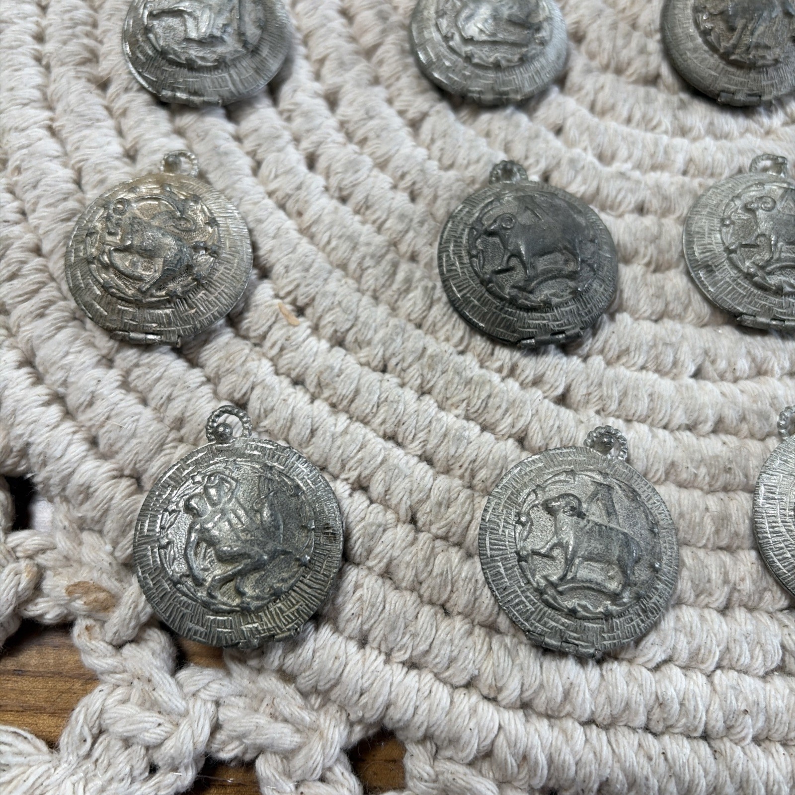 Vntg Zodiac Astrology Signs Silver Pewter Metal Pendant Charm Locket 25 Pcs Set
