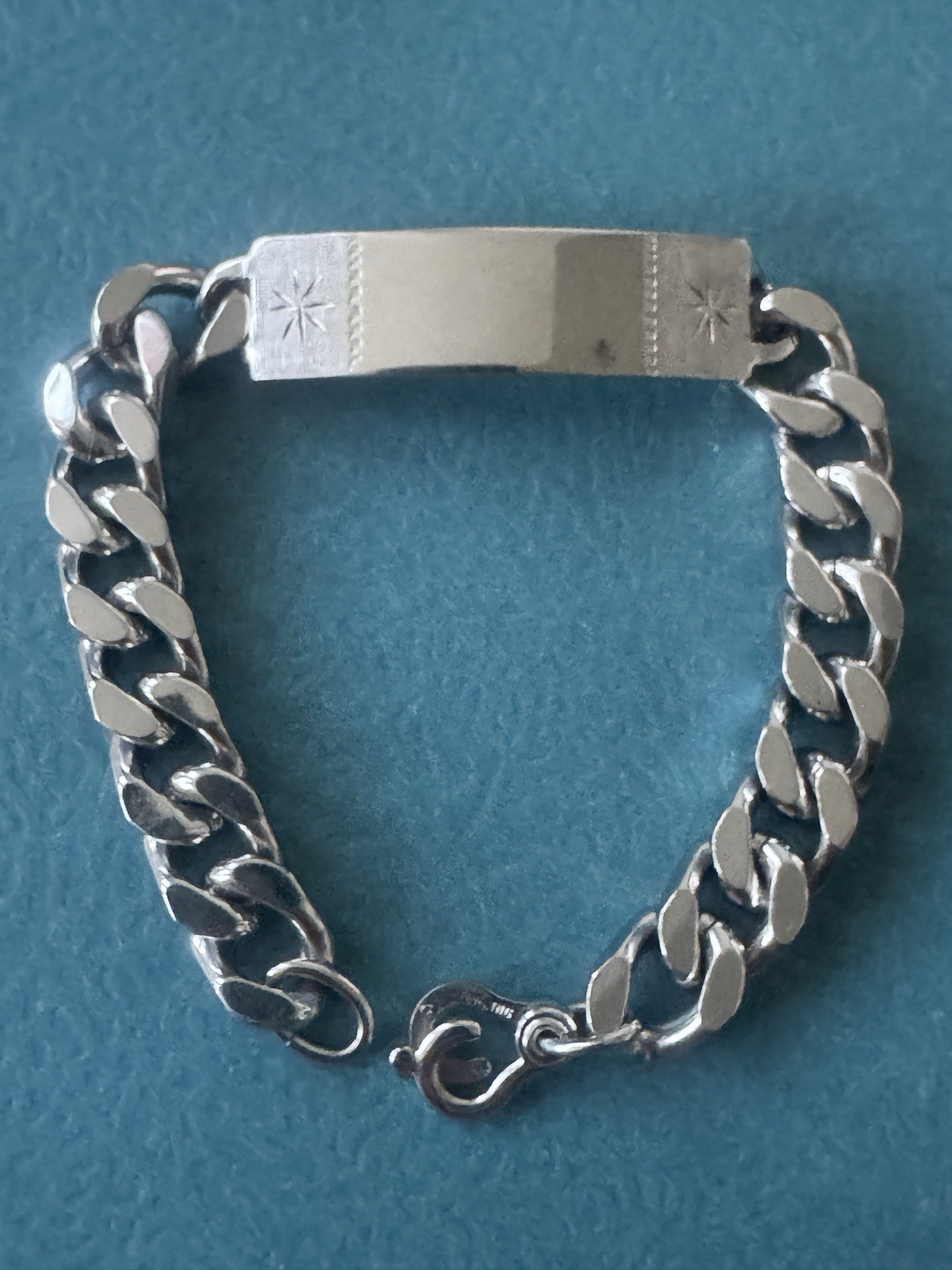 Antique Victorian 925 Sterling Silver Cuban Link Chain Nameplate Bracelet 54 gr.