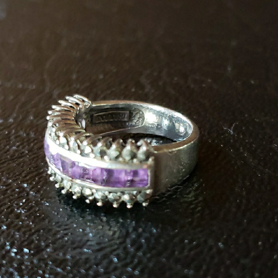 Sterling Silver/Amethyst/Marcasite Vintage Ring-size 6-nickel free