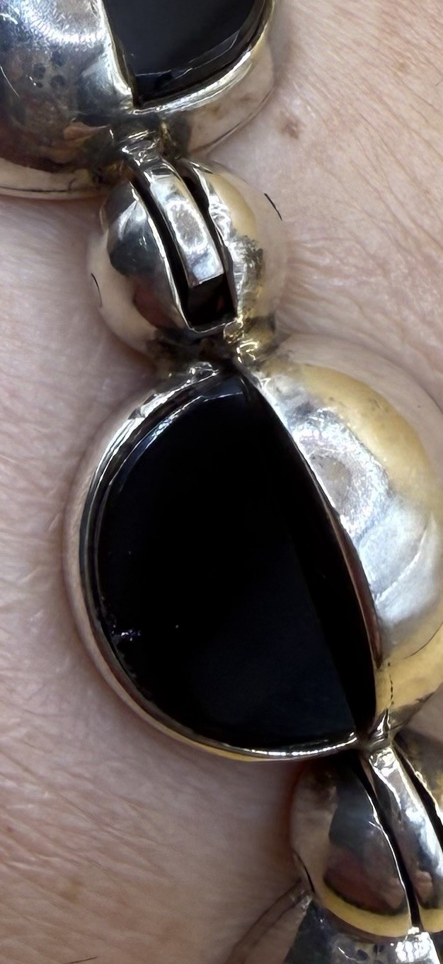 Antonio Pineda 970 Silver Black Onyx Modernist Bracelet Taxco – Eagle 21 – 74.8g