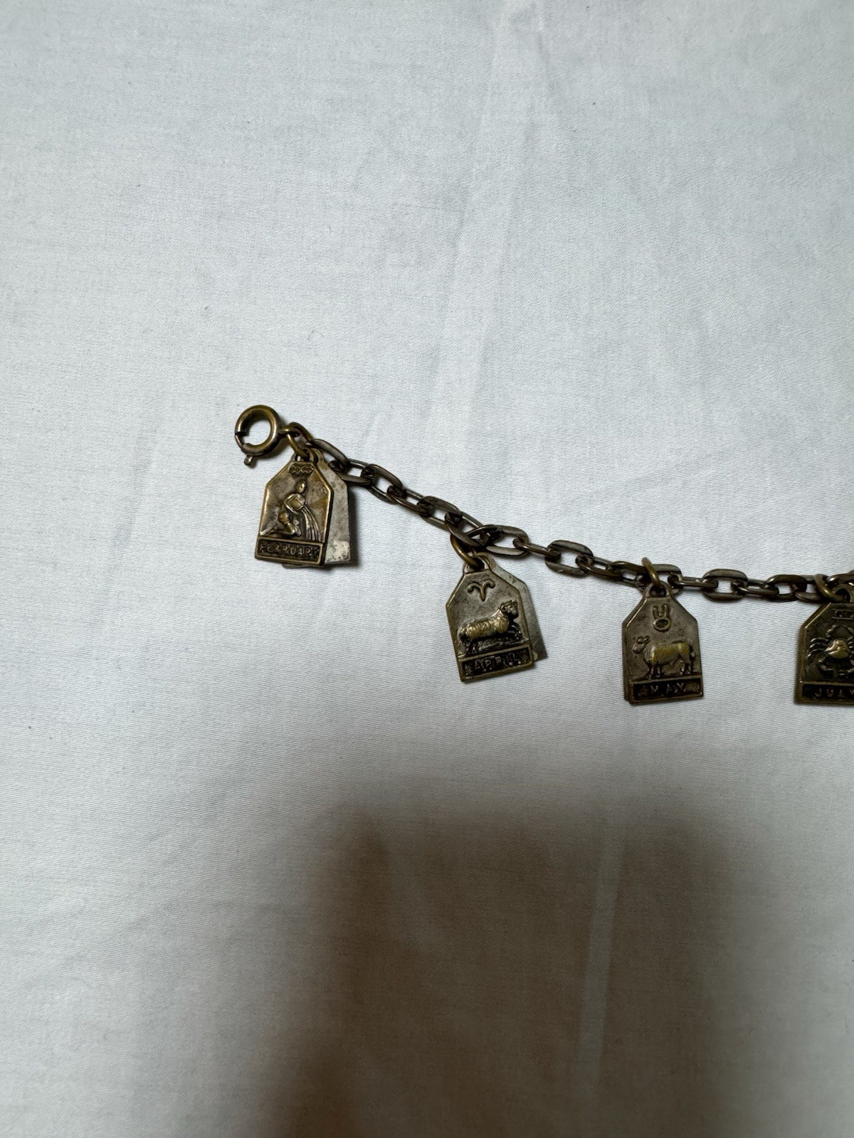 Vintage Zodiac Signs Charm Bracelet Antiqued Brass Tone Metal Astrology Jewelry