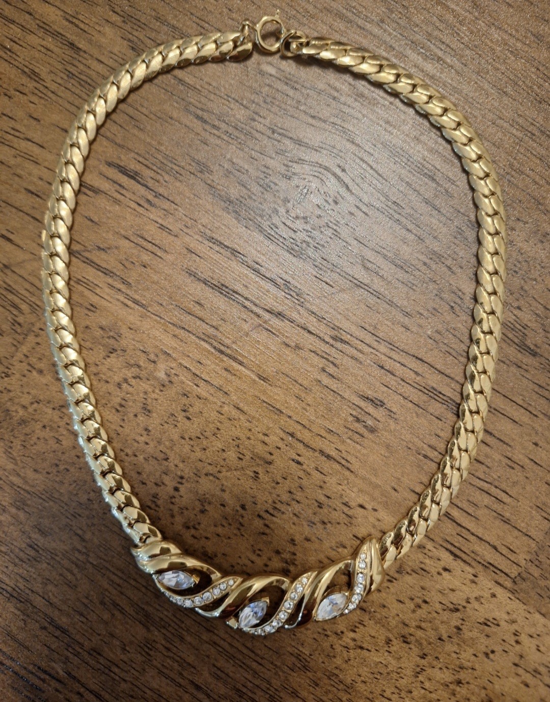 Vintage Trifari Gold Tone Choker W/Distinctive Crystal Settings Signed