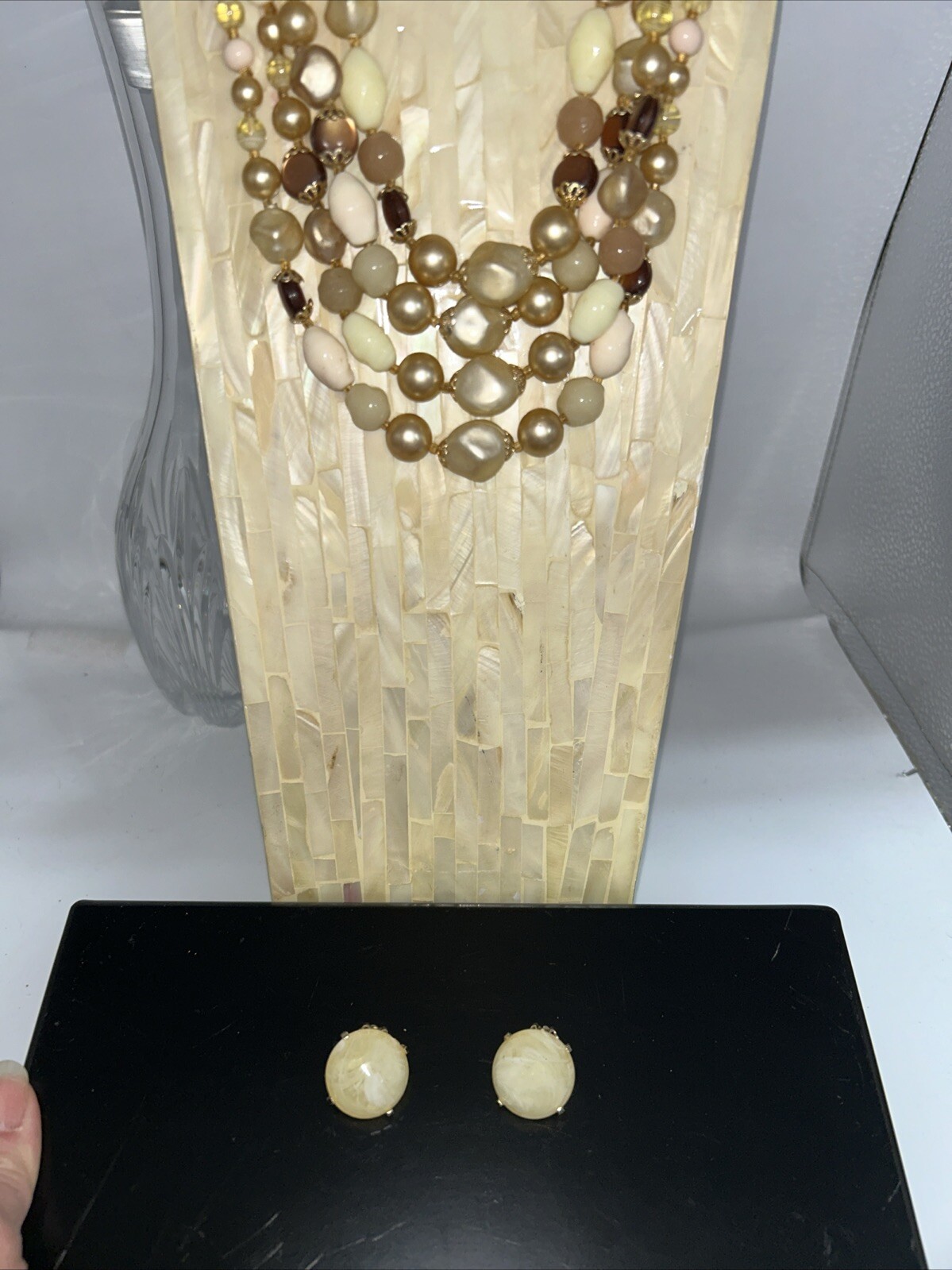 Vintage 1960s Japan Glass And Other Stones Multi-strand Necklace & Earring Set