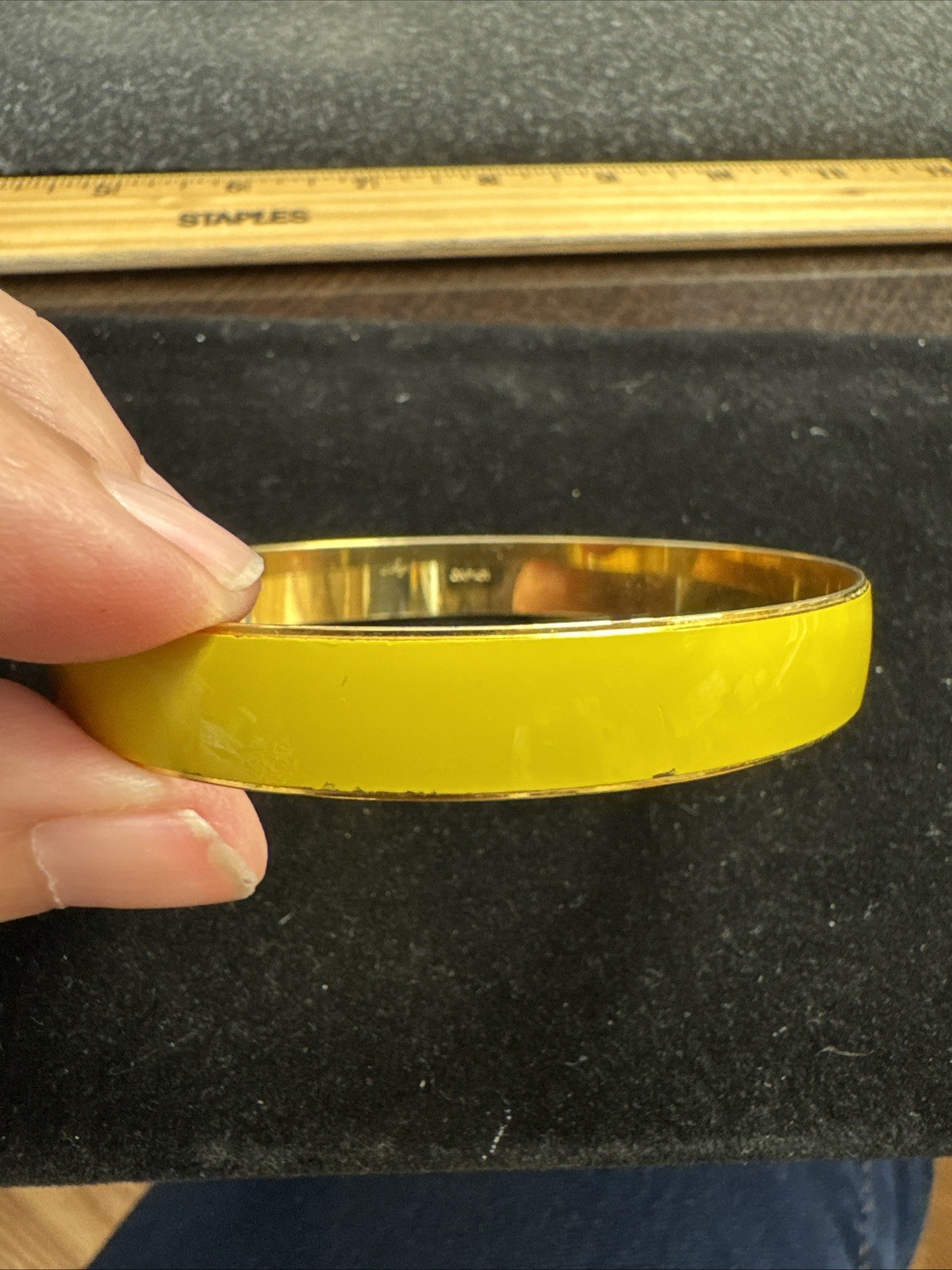 Vintage Bangle Yellow Enamel & Metal Bracelet signed Japan
