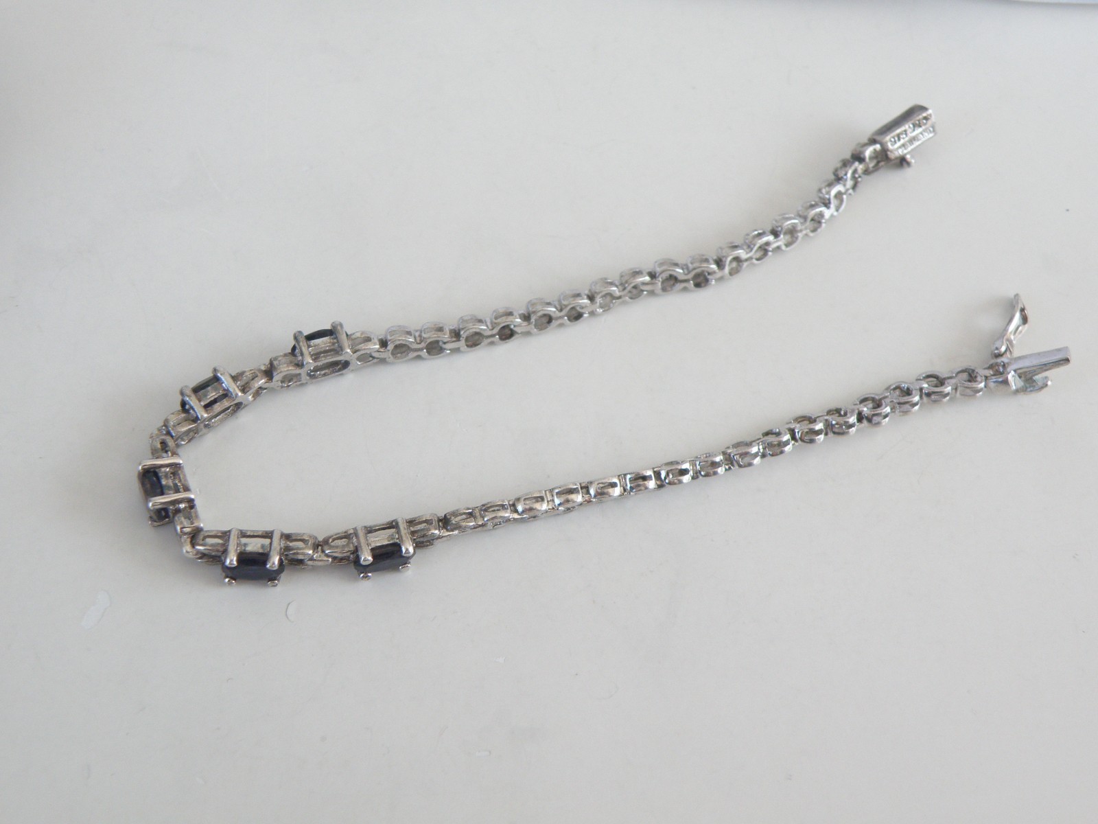 Vintage Sterling Silver 925 Natural Iolite Link Chain Tennis Bracelet Fits
