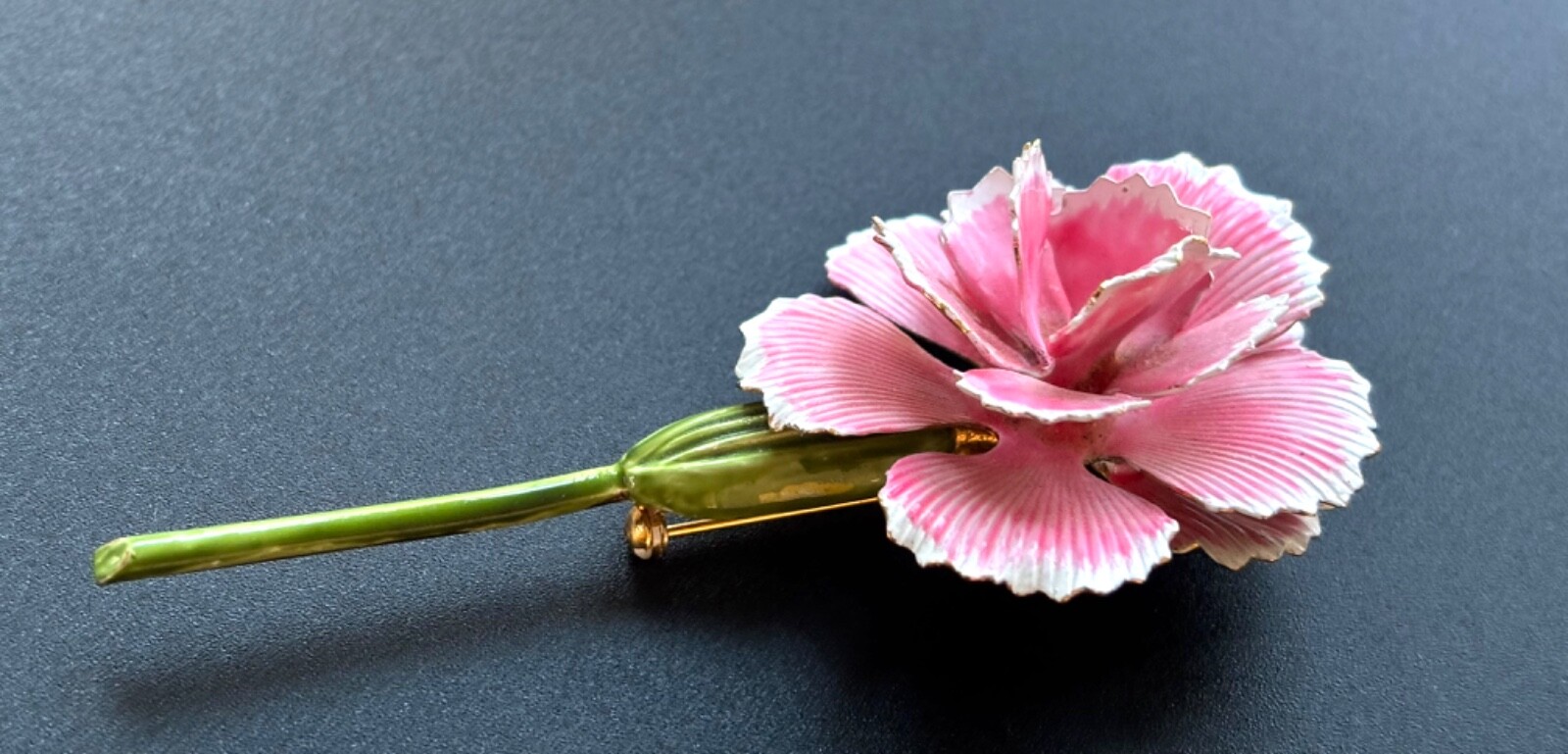 1960s Vintage Signed Original By Robert Pretty Pink Carnation FLOWER BROOCH pin