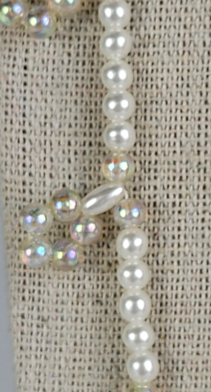 Vintage White AB Faux-Pearl Flower Charm Beaded Necklace 25 in Box Clasp