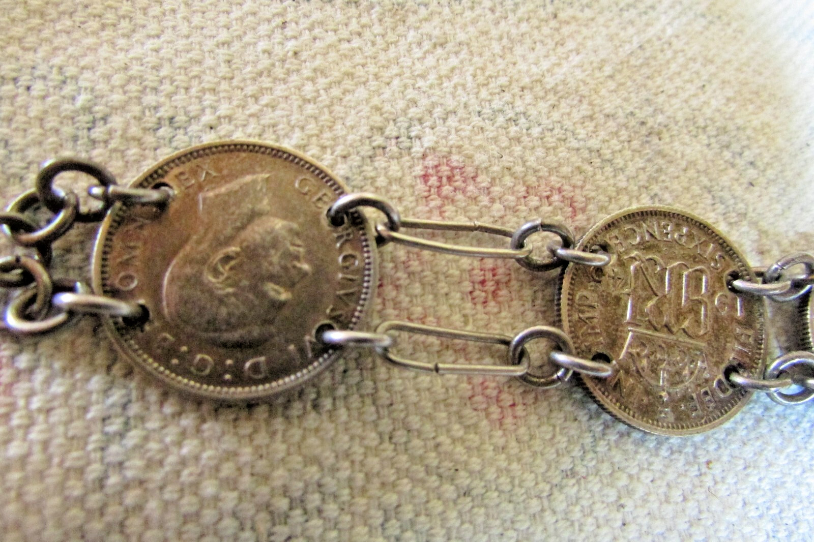 VINTAGE KING EDWARDS 7 PENCE 1944-45 COINS NICKEL SILVER BRACELET