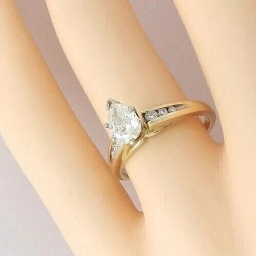 2Ct VVS1 Pear Cut Lab Created Diamond Wedding Gift For her 14K Gold Finish Ring