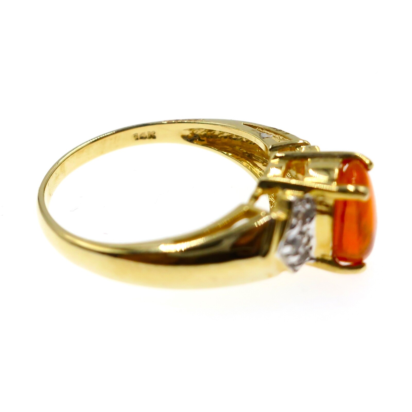 14k Solid Yellow Gold Natural Mexican Fire Opal Ring with Play-of-Color Sz 6.75