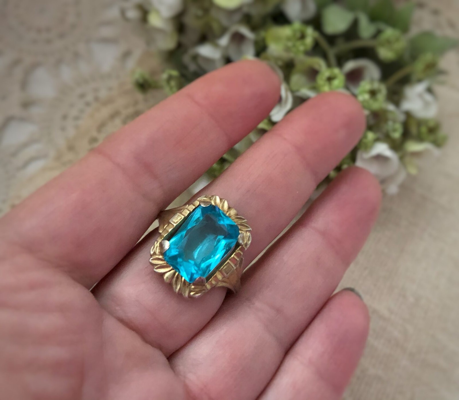 Original Vintage Estate Ring Soviet Sterling Silver 875 Aquamarine Size 8.5 USSR