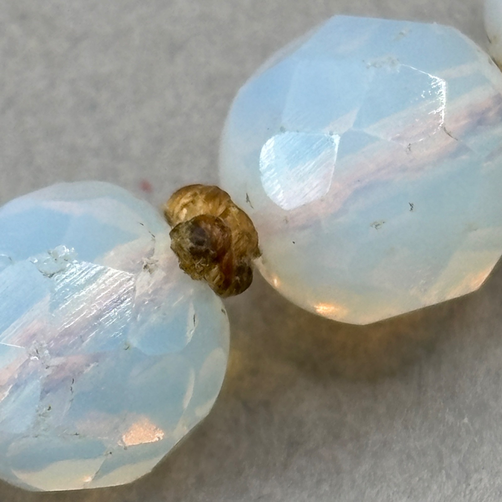 Vintage Opaline Opalite Beaded Necklace Faceted Art Glass Hand Knotted 18″