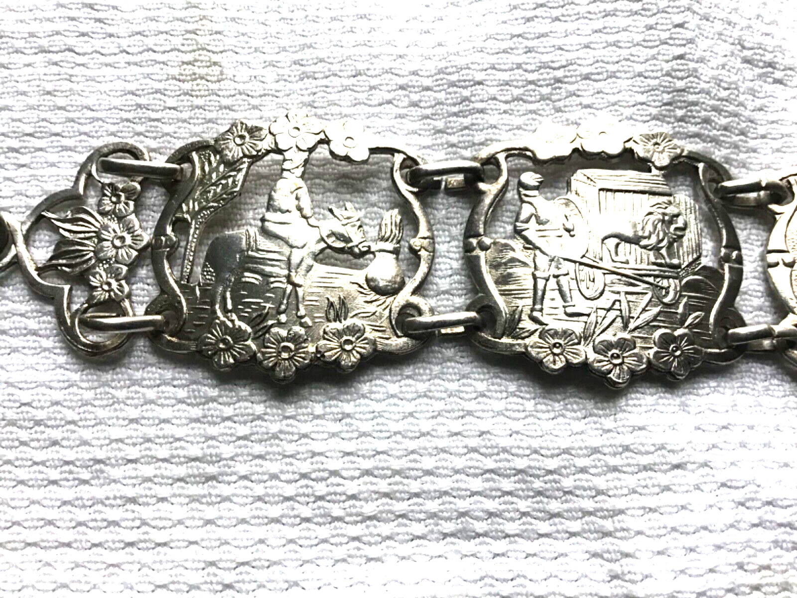 Militaria Bracelet Spain Unusual Scenes on Links VINTAGE Estate Jewelry Unique
