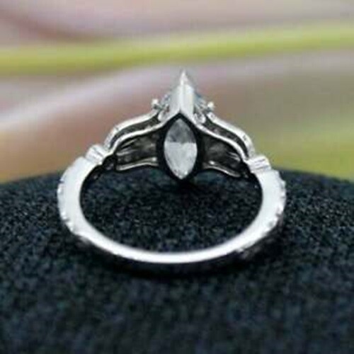 Art Deco 3.60Ct Marquise Cut White Diamond Vintage Style Wedding Ring 925 Silver
