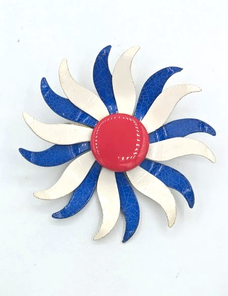 Vintage Red White Blue Enamel Flower Brooch Patriotic Americana Pin