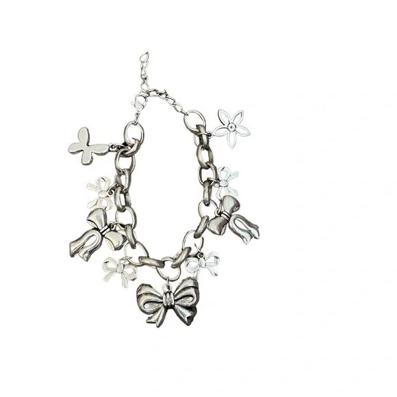 Vintage Bowknot Silver Plated Pendant Bracelet