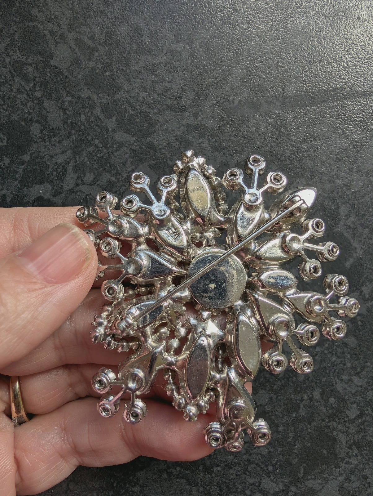 Vintage Signed WEISS 3D Domed Starburst Brooch Aurora Borealis Wirework LARGE