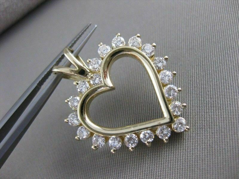 ESTATE 1.51CTW DIAMOND CLASSIC MEDIUM OPEN HEART 14KT YELLOW GOLD PENDANT #17570