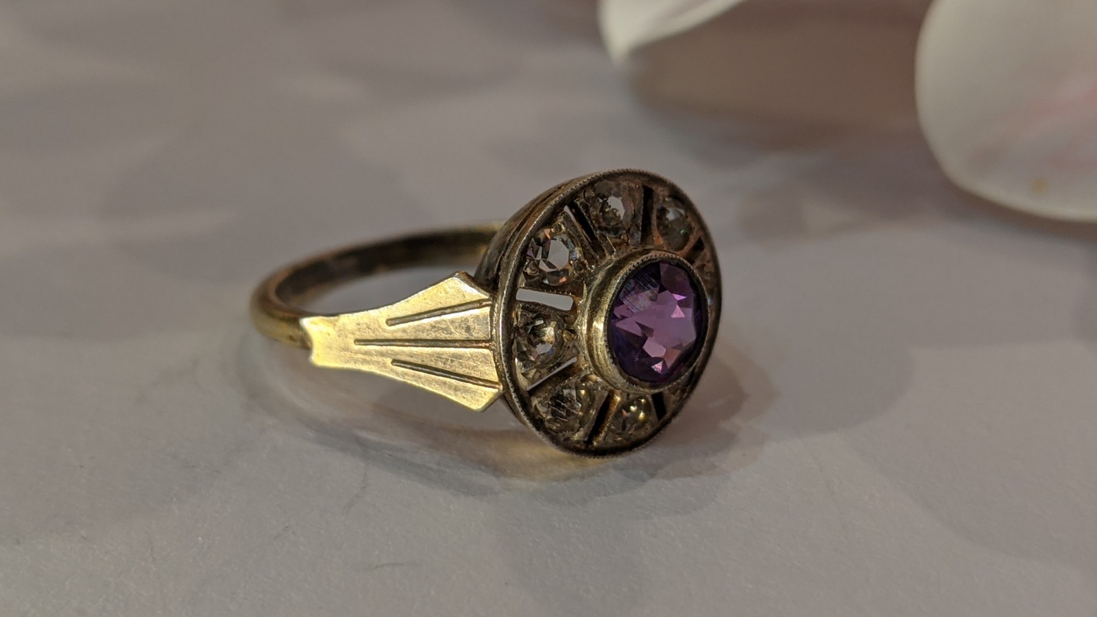 Vintage Soviet silver ring, 875 silver, purple stone with zircons, size 8.5
