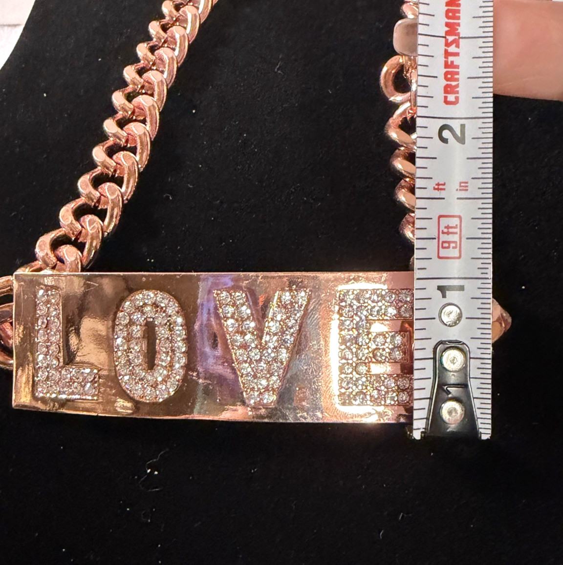NENA Rose Gold-Tone Cuban Link Chain LOVE Plate Choker Necklace & Earrings Set