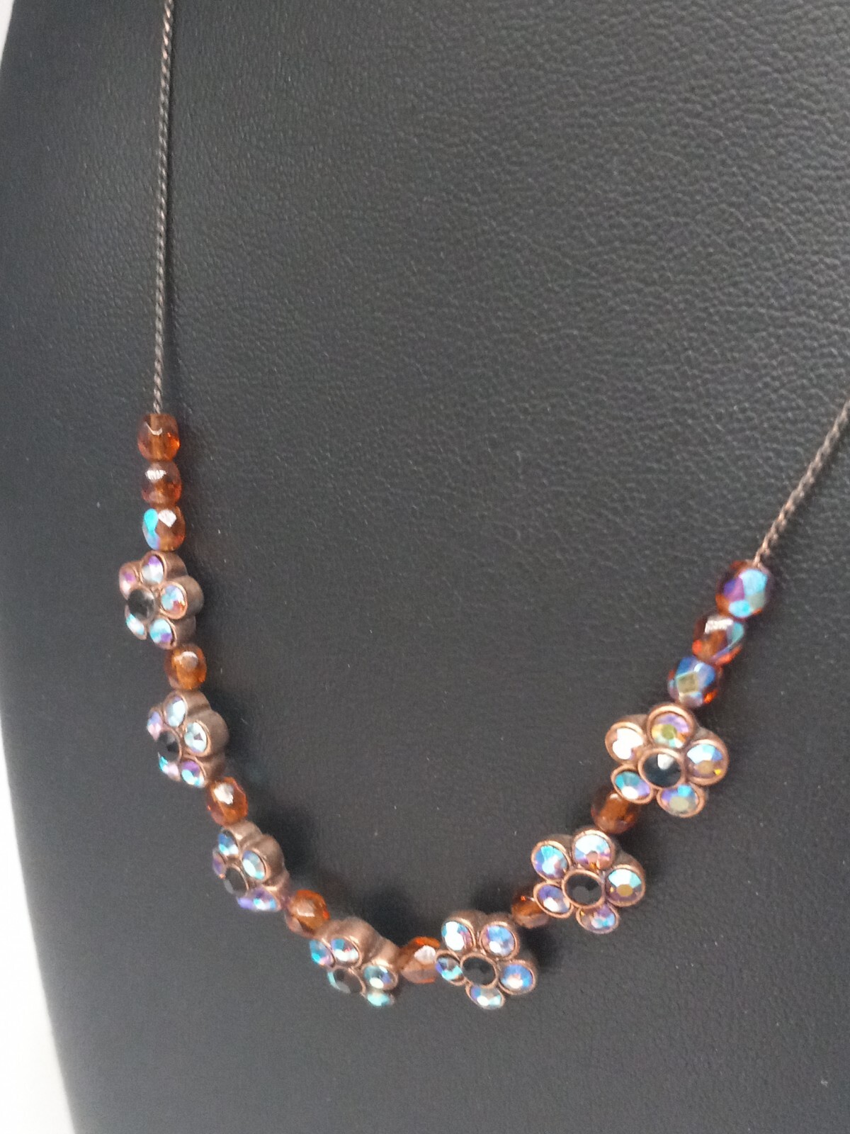 1928 Brand Coppertone AB Rhinestones Flower Design Necklace