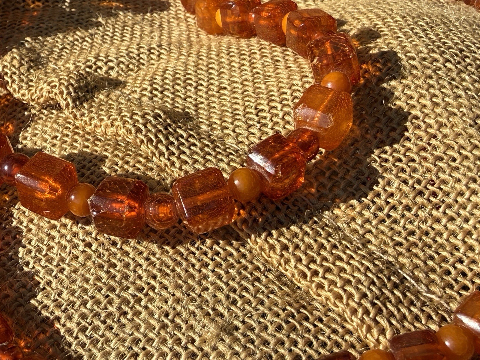 39” 47g Honey Amber Catalin Bakelite Graduated Cube Bead Necklace