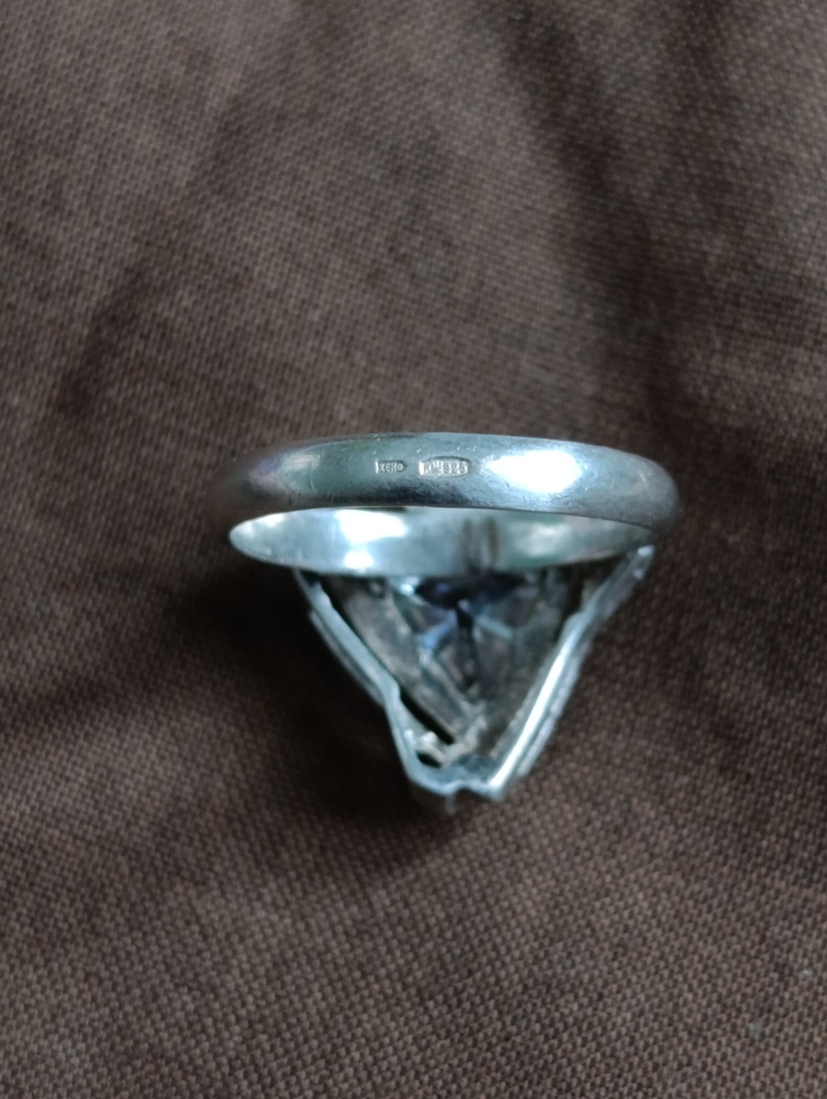 Ring 925 Silver Size 8 Vintage Original Jewelry Clear Triangular Stone 4.65 g