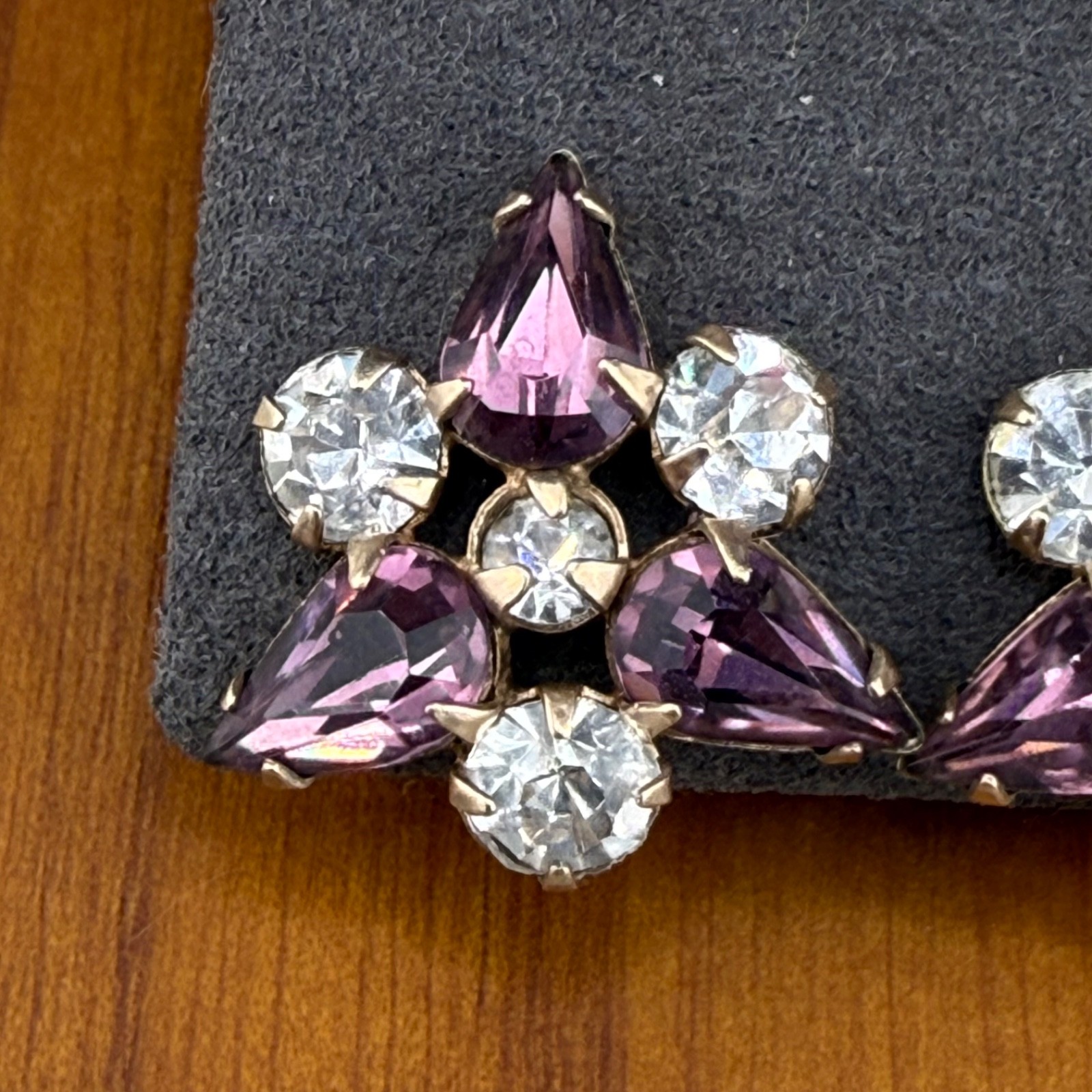 Vintage Gold Filled Screw Back Earrings Purple Rhinestone Signed Phyllis