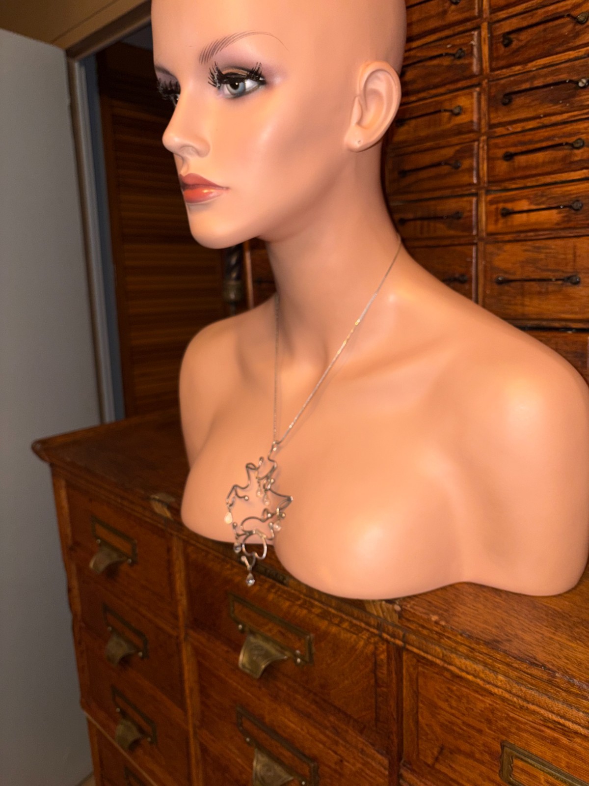 Huge Handcrafted 1960s Abstract Sterling and Rock Crystal Pendant Necklace OOAK