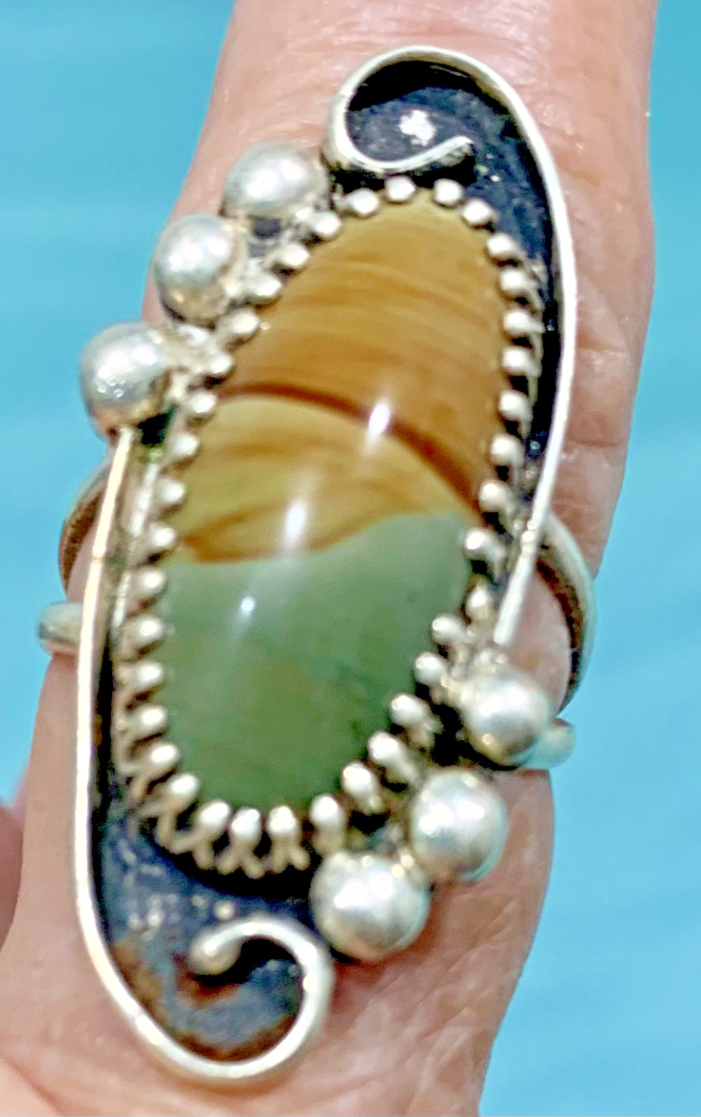 Picture Jasper Ring Sterling Silver Size 7.5 Vintage – American Made