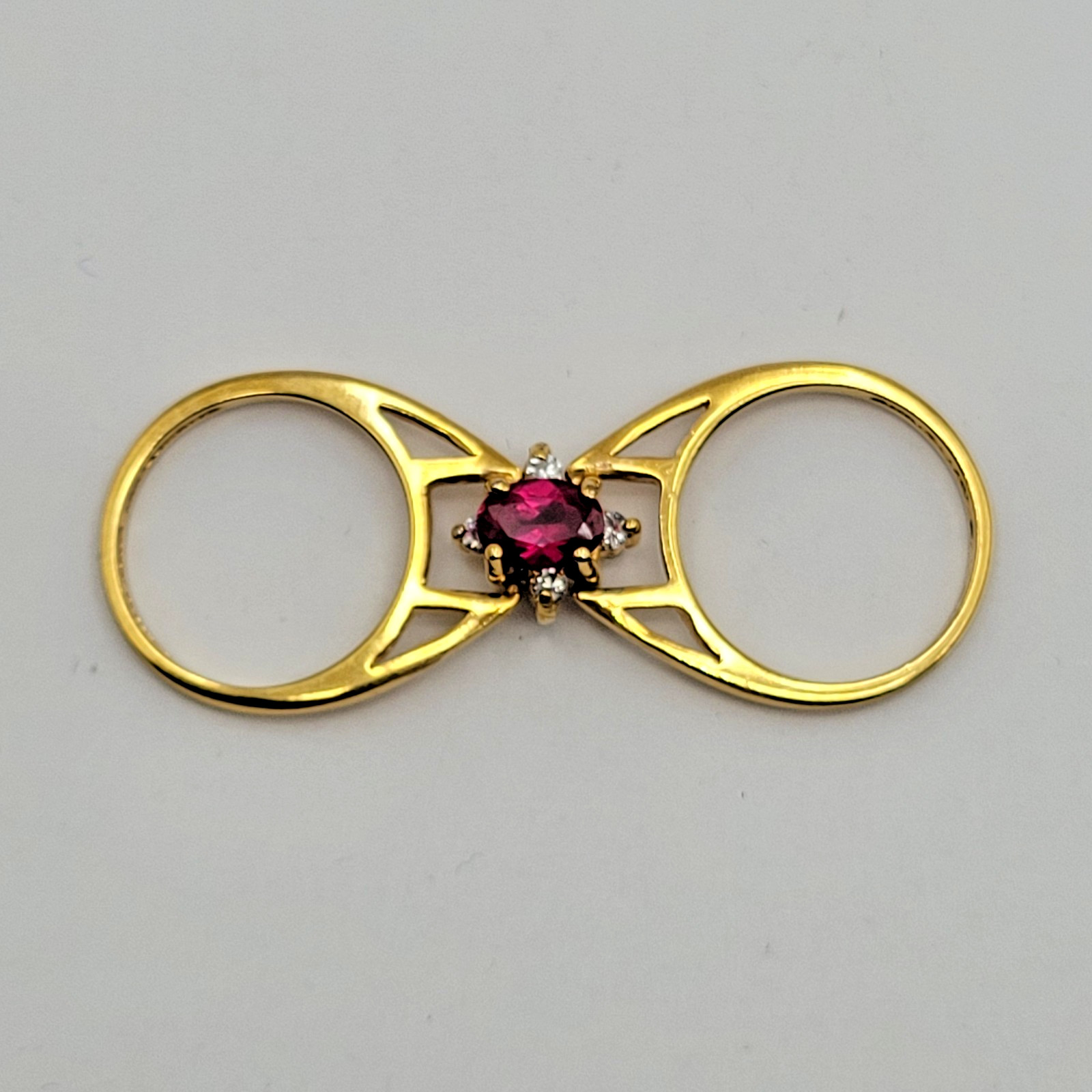 Vintage Lind 14k HGE Synthetic Garnet White Stone Reversible Flip Ring ~ Size 6