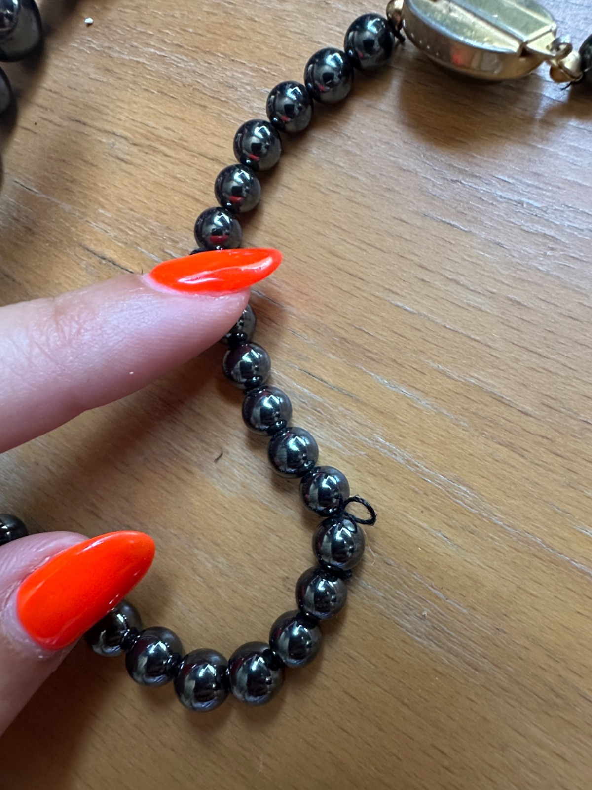 Vintage Hematite Bead Graduated Necklace Fishhook Closure, 1960s