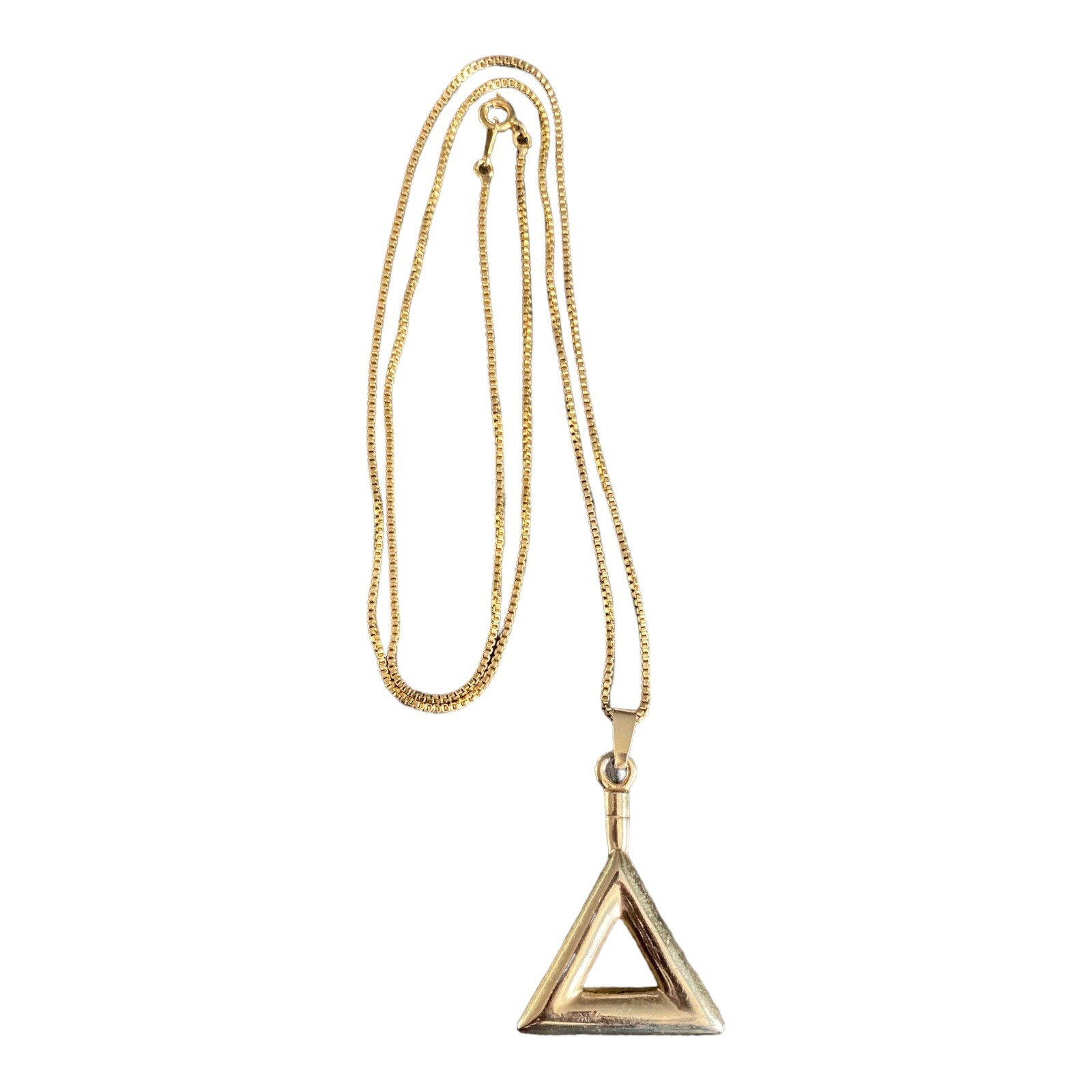Vintage Yellow Gold Plated Triangle Pendant Necklace Chain B232