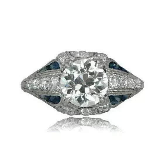 Art Deco Style Vintage Round Cut Lab Created Diamond 925 Silver Engagement Ring