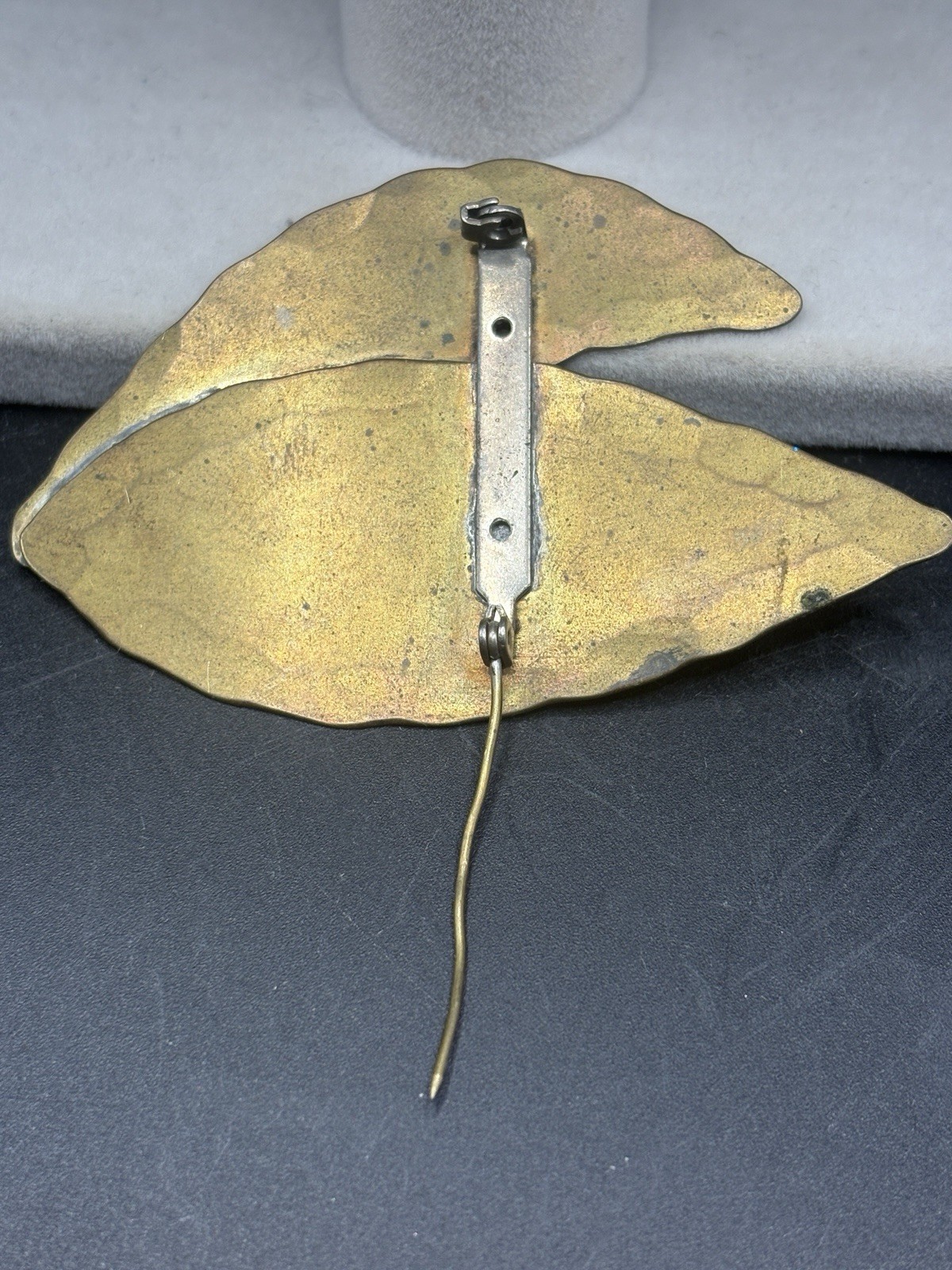Mid Century Modern Brass Leaf Brooch Abstract Brutalist Style 3” Pin
