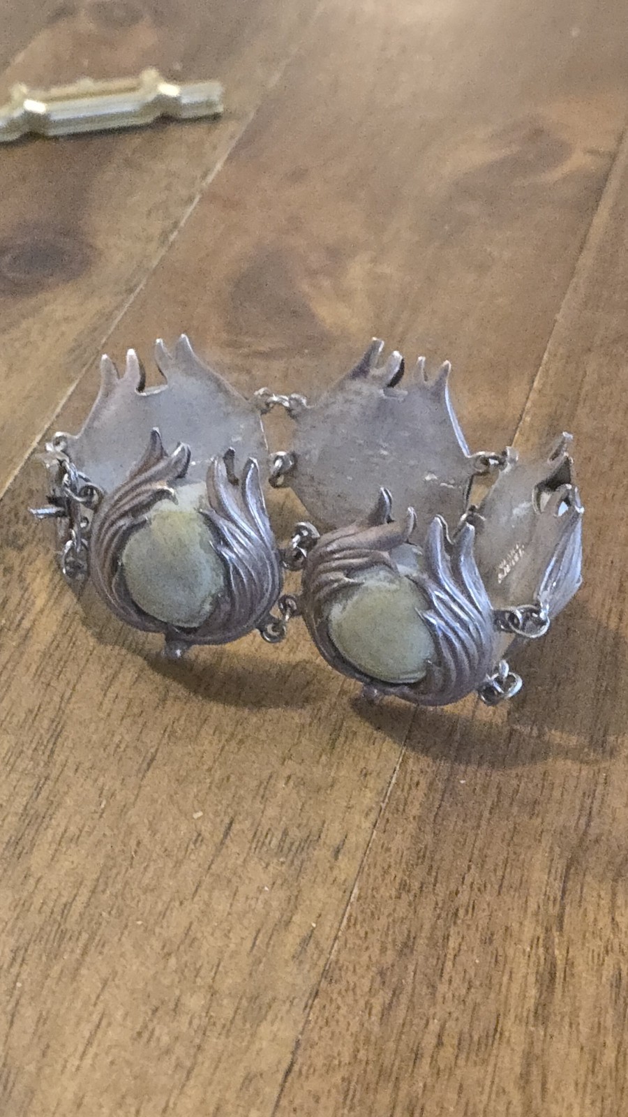 vintage 1940s Mexico Sterling Silver 58.9g Flame Pod Panel Bracelet w/Opaque…