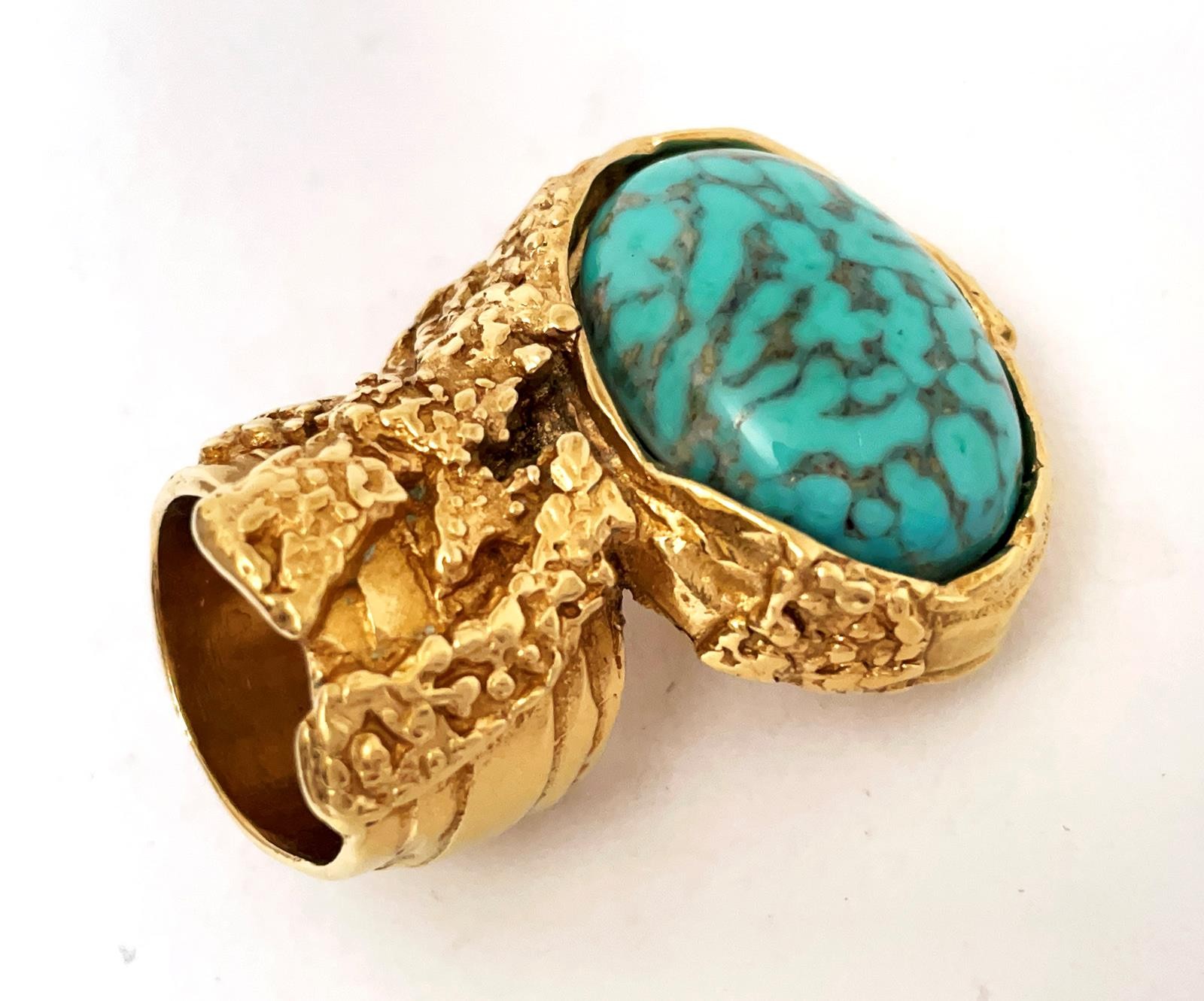 YVES SAINT LAURENT ARTY RING GOLD TONE TURQUOISE GLASS CABOCHON YSL SIZE 5